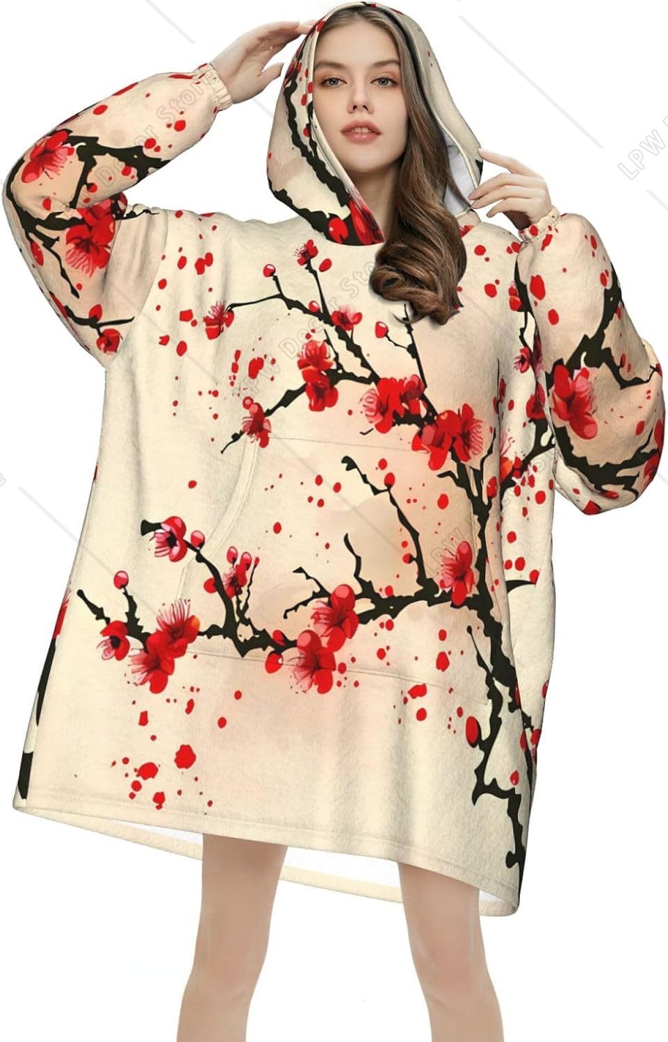 Red Cherry Blossom Wearable Bl - Sherpa Hoodie Fleece ulasan dan harga