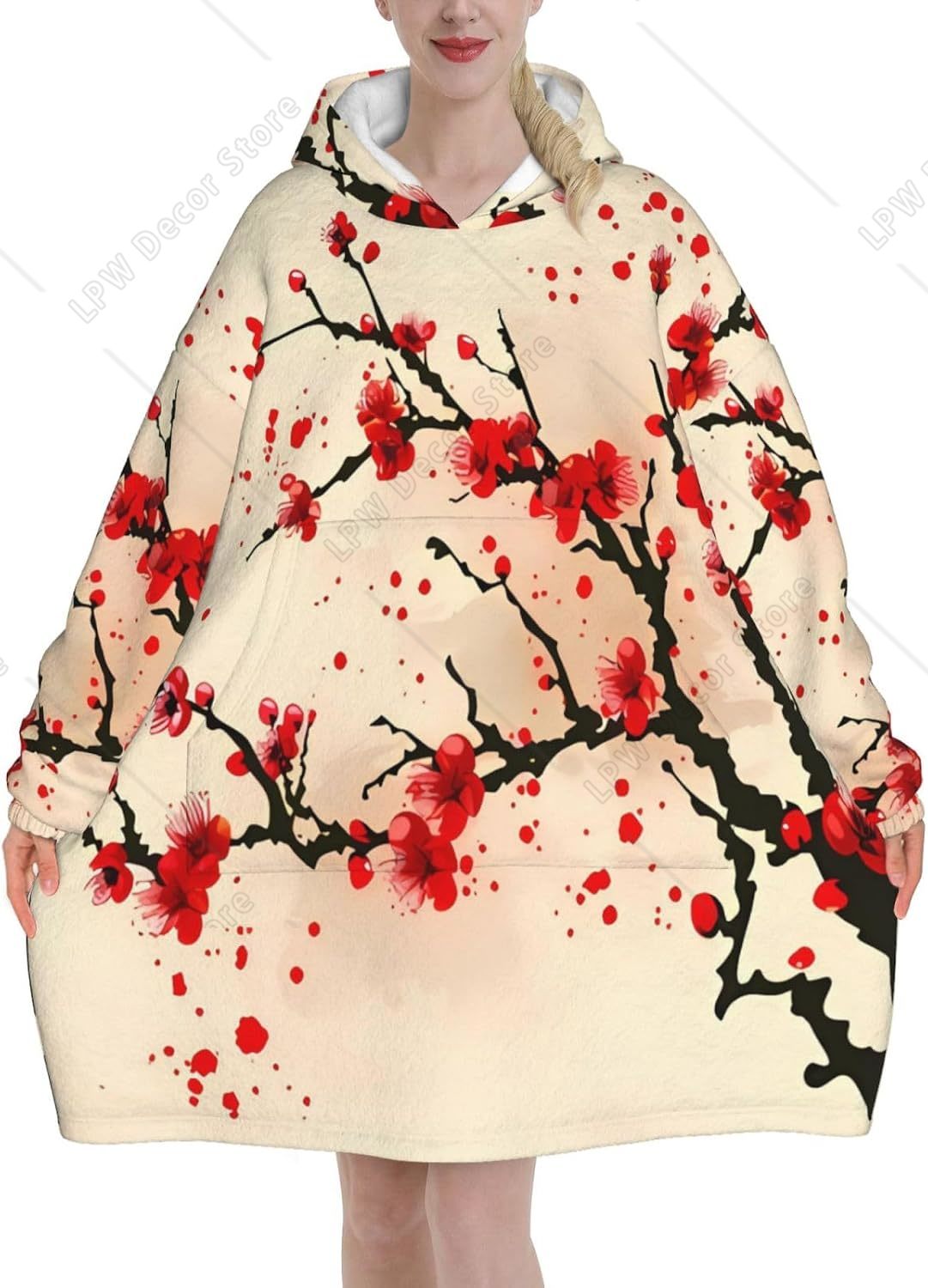 Red Cherry Blossom Wearable Bl - Sherpa Hoodie Fleece ulasan dan harga