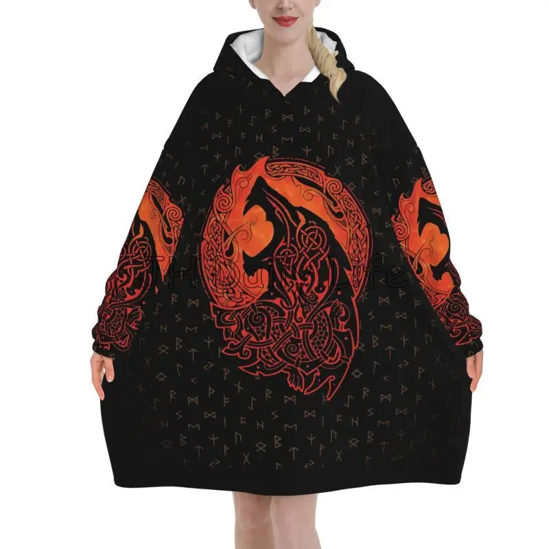 Viking Wolf Knot Fenrir Wearab - Sherpa Hoodie Fleece ulasan dan harga