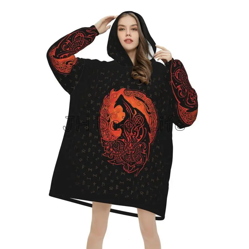 Viking Wolf Knot Fenrir Wearab - Sherpa Hoodie Fleece ulasan dan harga