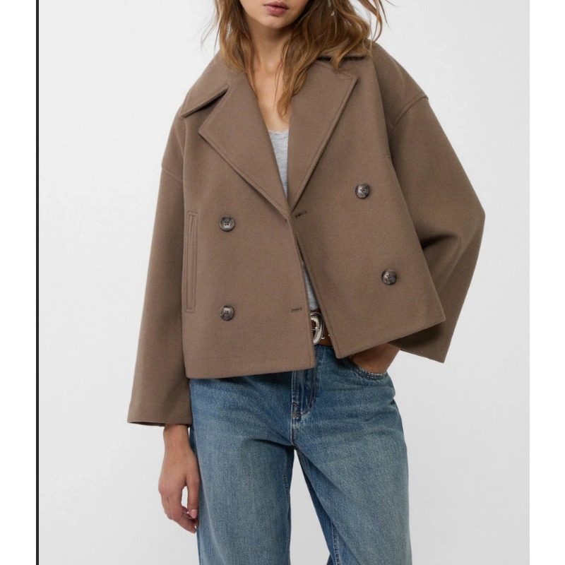 Women's Oversized Double Breas - Wool Coat Peacoat ulasan dan harga